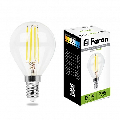 Feron LB-52 (7W) 230V E14 4000K филамент G45