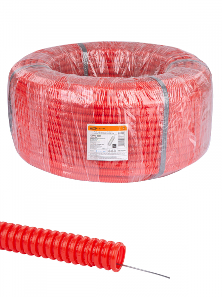 Труба гофрированная ПНД d 16 с зондом (100 м) легкая красная TDM (кратно 100)