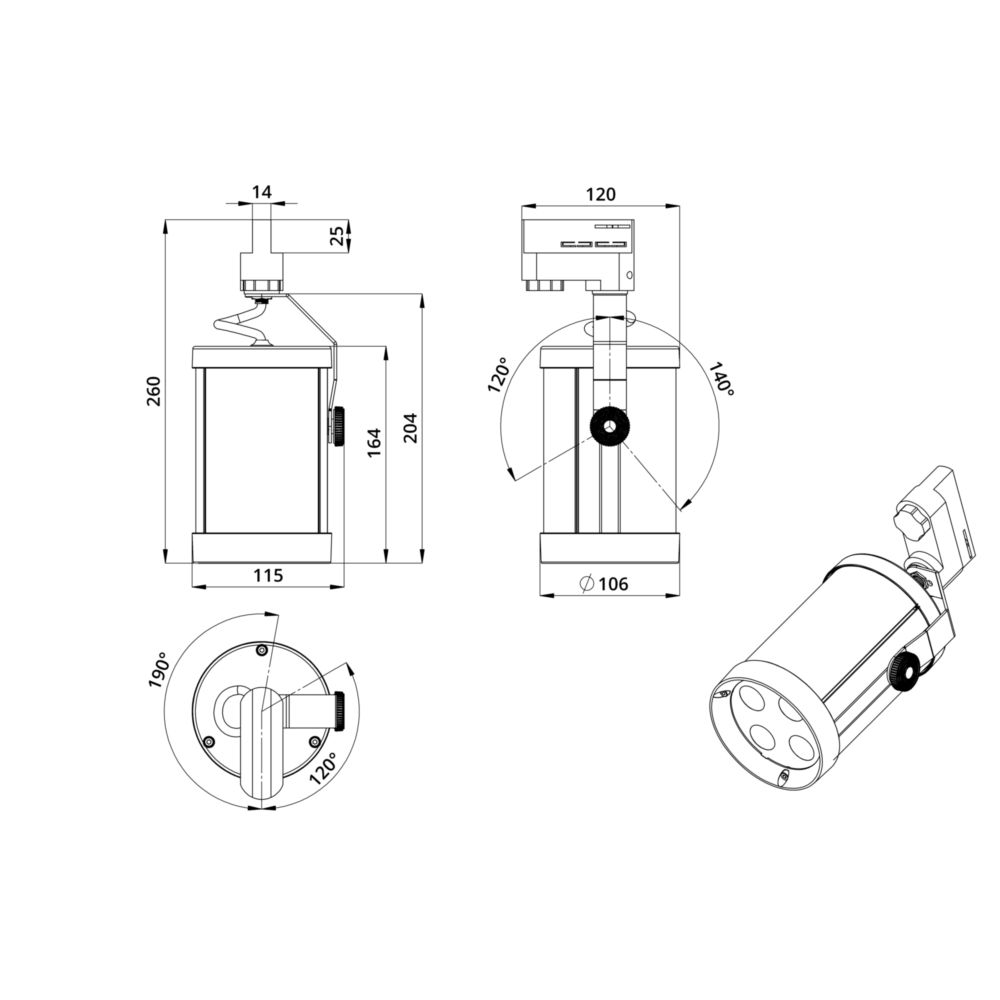 Акцент Трек 8 CRI80 5000К 25° RAL9005 Муар
