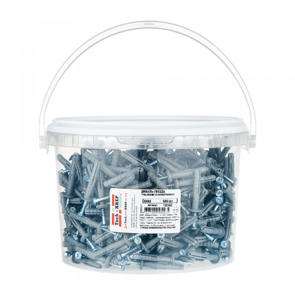 Дюбель-гвоздь 6х40 гриб. манжета (полипропилен)  (500 шт) - ведро Tech-Krep