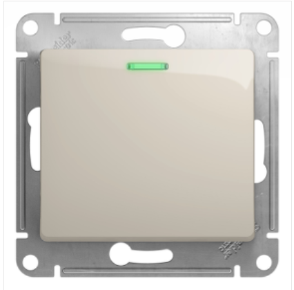 Glossa Молочный Выключатель 1-клавишный с подсветкой, схема 1а,10AX механизм IP20 скрытая установка GSL000913