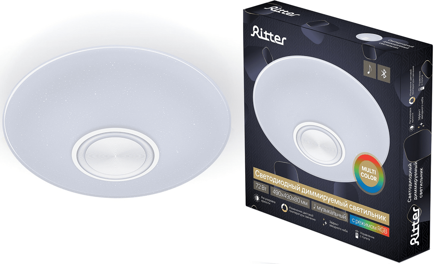 Светильник Ritter DANCE BS RGB с ДУ и Bluetooth 72Вт, 2700-6400К, ф490х80мм диммируемый
