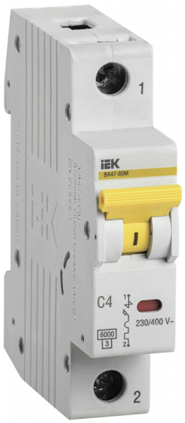 Автоматический выключатель IEK 1P 4А характеристика С 6кА ВА47-60M MVA31-1-004-C