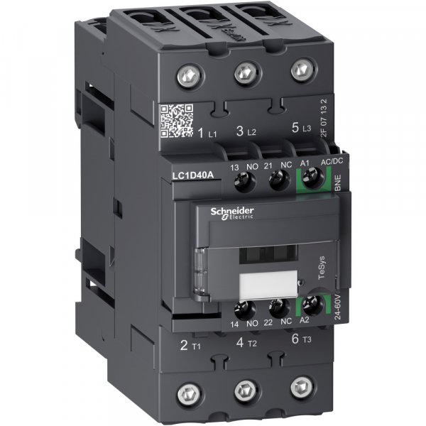 Контактор  Schneider Electric  40А  3П  катушка управления  24-60В  AC/DC  дополнительный контакт 1НО+1НЗ  TeSys_D