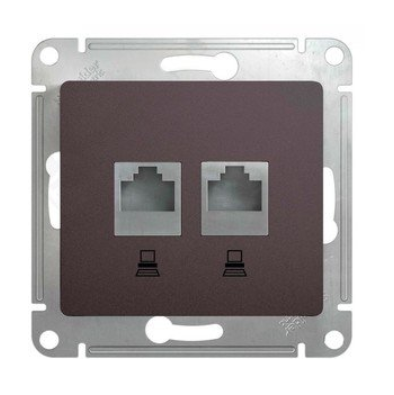 Glossa Графит Розетка 2-местная компьютерная RJ45+RJ45, категория 5E, механизм IP20 скрытая установка GSL001385KK