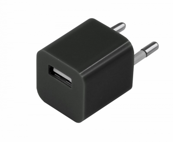 Сетевое зарядное устройство квадрат USB (СЗУ) (1000mA) черное 18-1910