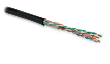 U/UTP кабель витая пара, неэкранированный, категория 5e, 4 пары(24 AWG), одножильный (solid), внешний, PE, -40градC - +60градC, черный, компонентная  UUTP4-C5E-S24-OUT-PE-BK-500 (500 метров) Hyperline