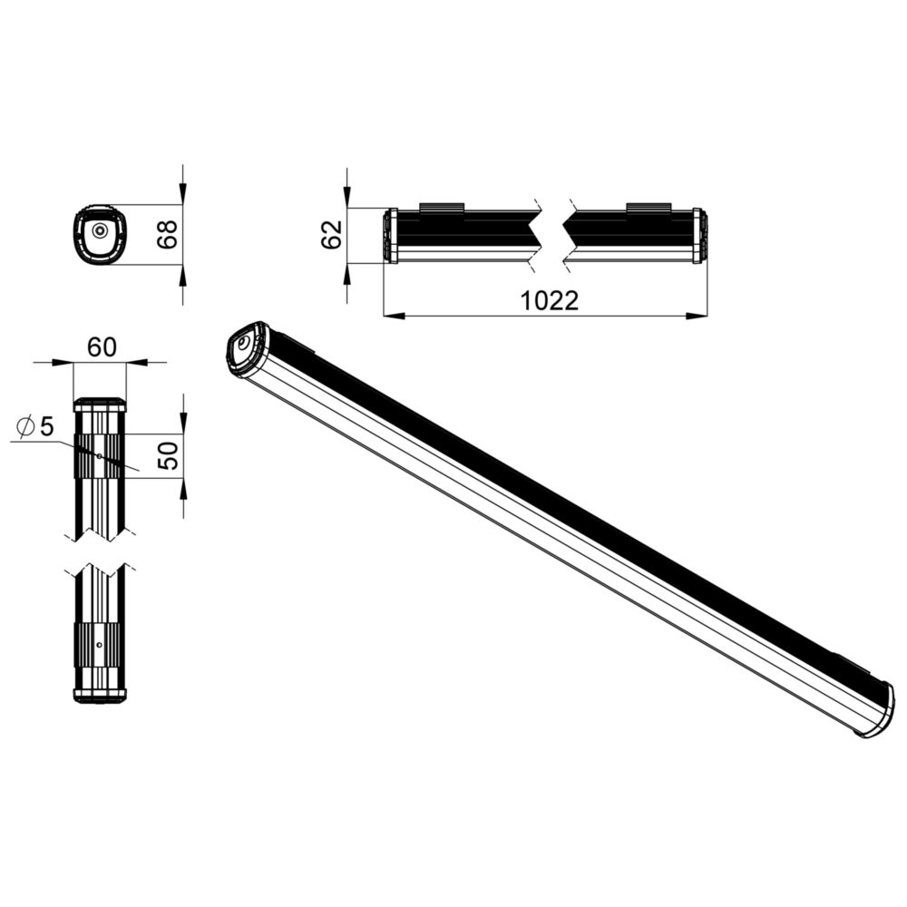 Т-Линия Оптима 20 1000мм Эко CRI80 5000К Прозрачный