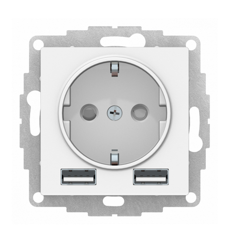 AtlasDesign  Белый Розетка 16А с 2 USB A+A, 5В/2,4А, 2х5В/1,2А, механизм, ATN000130