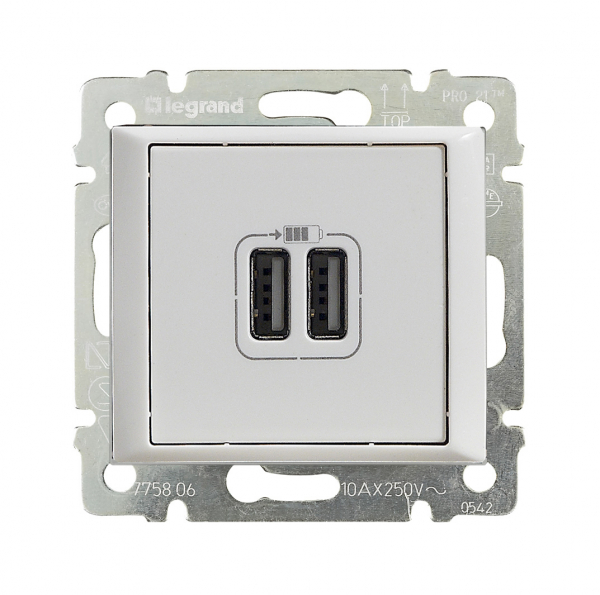 Legrand Valena  Белый  Pозетка 2-местная USB  694370