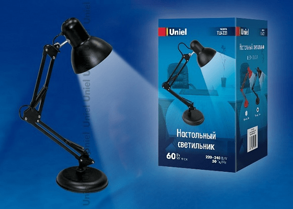 Светильник настольный Uniel UL-00002120 TLI-221 BLACK E27  Е27. 60W. Механический выключатель. черный.