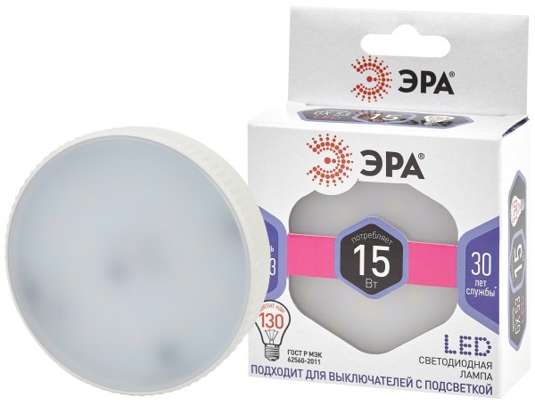 LED GX-15W-860-GX53 ЭРА (диод, таблетка, 15Вт, хол, GX53) (10/100/4200)