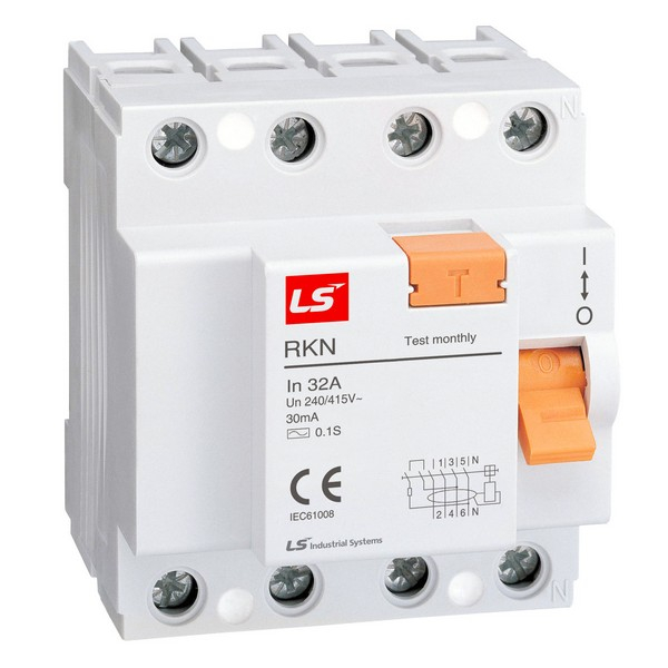 Устройство защитного отключения (RCCB) LS Electric серии RKN, 3P+N, 63A 300mA, тип AC