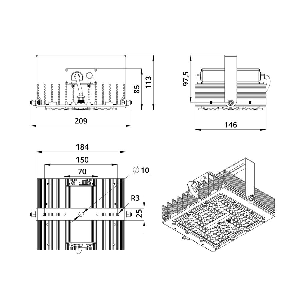 Прожектор 70 S CRI70 3000К 155х70°