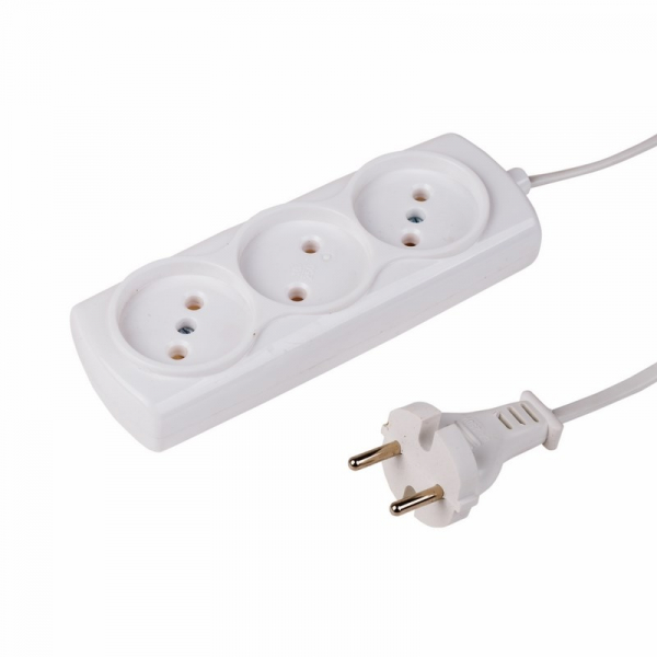 Удлинитель 3 гнезда 5 м 2х0,75 мм2 б/з STANDART белый PROCONNECT 11-2406