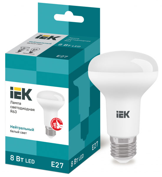 Светодиодная лампа IEK R63 8Вт 230В 4000К E27