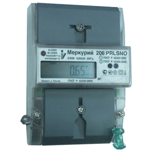 Счетчик Меркурий 206 PRNO 5-60А DIN, ЖКИ RS-485 1 тарифный