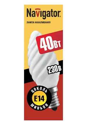 Стандартная лампа накаливания  Navigator  TC35  40Вт  230В  E14 (кратно 10)