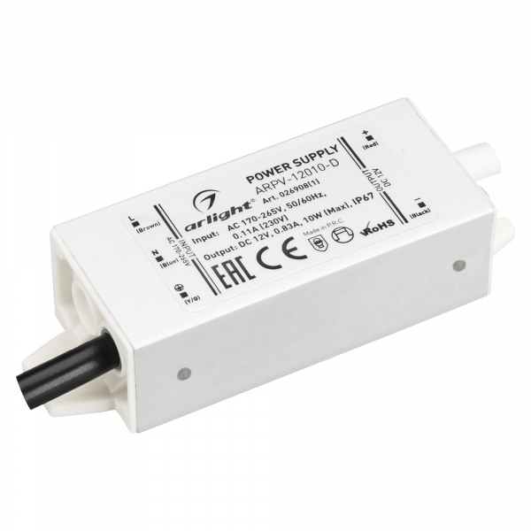 Arlight Драйвер 12V 10Вт IP67 85х30х20 ARPV-12010-D (12V, 0.83A, 10W)