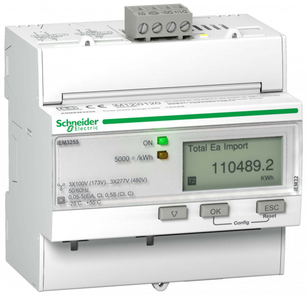 A9MEM3255R Счетчик 3-ф актив.-реакт. iEM3155, 4 тарифа, RS-485, кл. точн. 0.5S, транс. вкл.