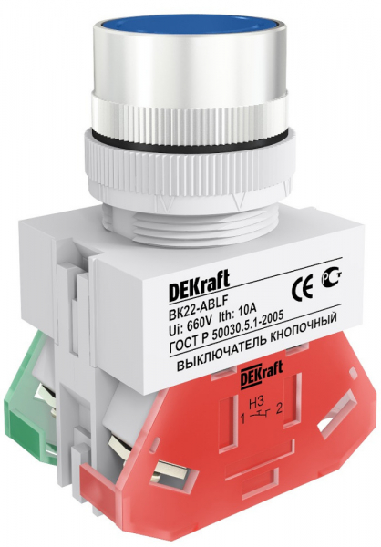 25016DEK Выкл. кноп. ABLF ?22 мм Цвет:СИНИЙ 220В ВK-22 DEKraft