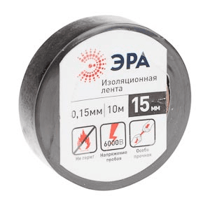 Изолента ПВХ черная 15мм 10м  ЭРА