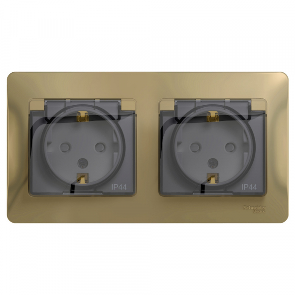GSL000447 GLOSSA РОЗЕТКА двойная с заземлением, со шторками, в сборе, IP44, ТИТАН