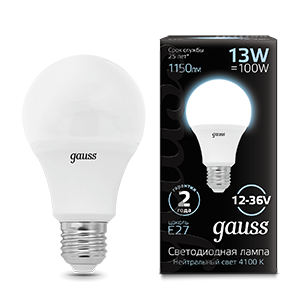 Gauss A60 AC12-36V 13W 1150lm 4100K E27 LED