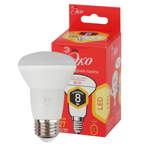 Светодиодная лампа ЭРА ECO LED R63-8Вт-827-E27