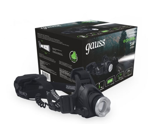 Фонарь налобный Gauss модель GFL407 5W 450lm Li-ion 2400mAh LED 1/12/48