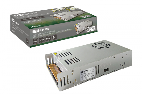 Блок питания TDM 12V 360Вт IP20 205х118х55 металл, с вентилятором