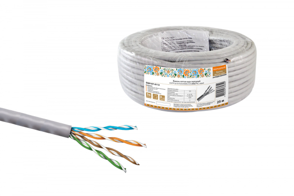 U/UTP кат. 5E 4х2х24AWG CCA (омедненка)(25м) PVC, серый Кабель витая пара народный TDM