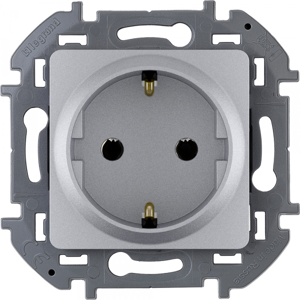 Legrand INSPIRIA Алюминий Розетка 1-местная с заземляющими контактами IP20 скрытая установка 673722
