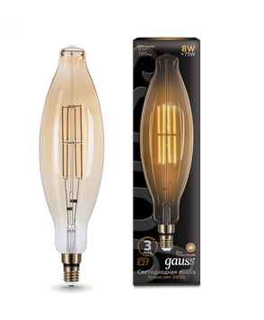 Светодиодная лампа Gauss BT120 8Вт 185-265В 2400K E27 филамент. Vintage Filament BT120 120х420мм Golden