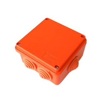 Коробка огнестойкая 100х100х55 43047HF   JBS100 E60-E90,о/п без галогена, 6 вых., IP55, 4P, (0,15-2,5мм2), цвет оранж