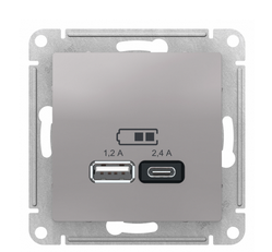 ATLASDESIGN  Алюминий  Розетка USB A+С, 5В/2,4А, 2х5В/1,2А, механизм ATN000339