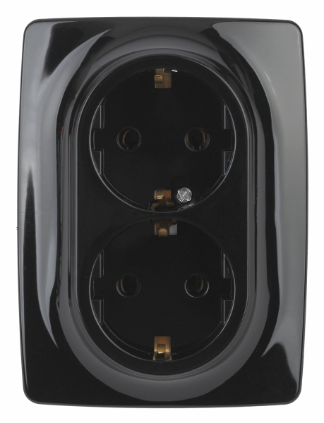 ЭРА  Эра12  Черный  Розетка 2X2P+E Schuko, 16АХ-250В 12-2106-06