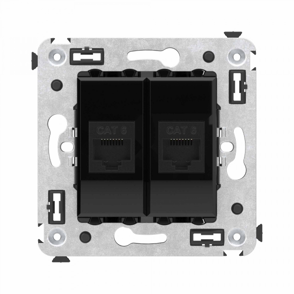 Компьютерная розетка RJ-45 без шторки в стену, кат.6 двойная, "Avanti", "Черный квадрат"