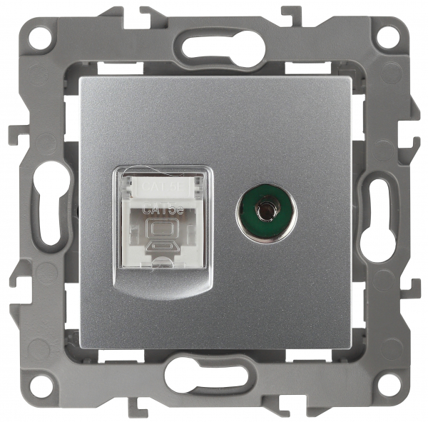 ЭРА  Эра12  Алюминий  Розетка информационная RJ45+TV,   12-3110-03