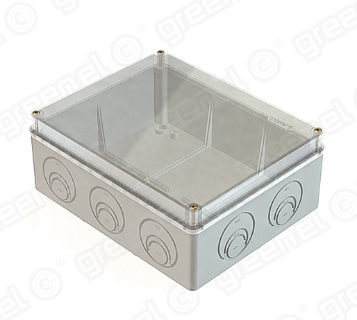 Коробка приборная наружного монтажа 240х195х90мм с прозрачной крышкой, в комплекте кабельные вводы GE51028 (D25)-3шт, GE51037 (D32)-2шт, монтажная плата толщиной 1мм, IP55 (6шт)