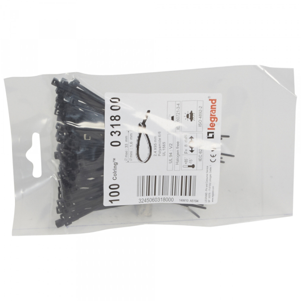 Хомут (стяжка)  пластик  2.4 х  95  черн.  (100шт)  Colring  LGR 031800