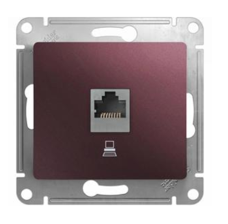 Glossa Баклажановый Розетка 2-местная компьютерная RJ45+RJ45, категория 5E, механизм IP20 скрытая установка GSL001185KK