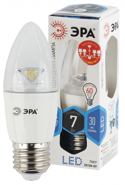 Светодиодная лампа ЭРА LED smd B35-7Вт-840-E27-Clear