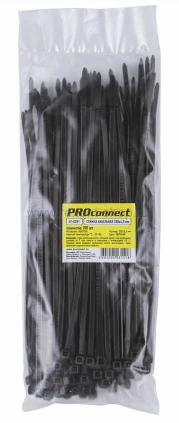 Хомут (стяжка) нейлон  4.0 (3,6) х 200  черный  (100шт)  Proconnect 57-0201 57-0201