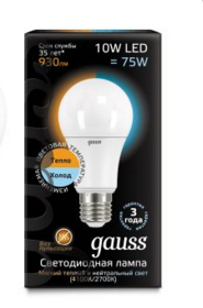 Светодиодная лампа Gauss А60 10Вт 150-265Вт 2700K/4100K E27
