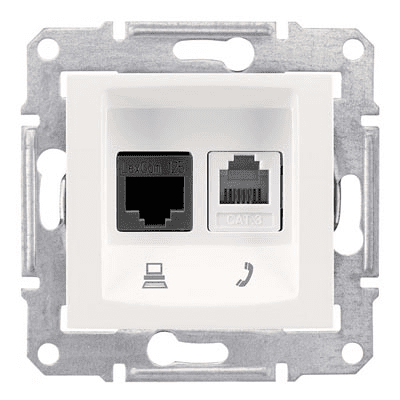Schneider Electric Sedna  Бежевый Розетка механизм телефоная + компьютерная RJ11 + RJ45 категория 6, неэкранированная UTP с пружинными зажимами IP20 скрытая установка SDN5200147