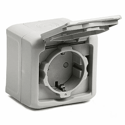 Legrand  Quteo  Серый Розетка 2К+З евро со шторки с крышкой открытая установка IP44 782351