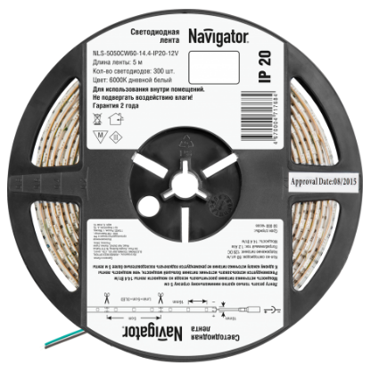 Лента светодиодная Navigator IP20  12V  14.4Вт/м 6000К  71 768 NLS-5050СW60 R5  СД (1 упаковка- 5 метров) (кратно 5)