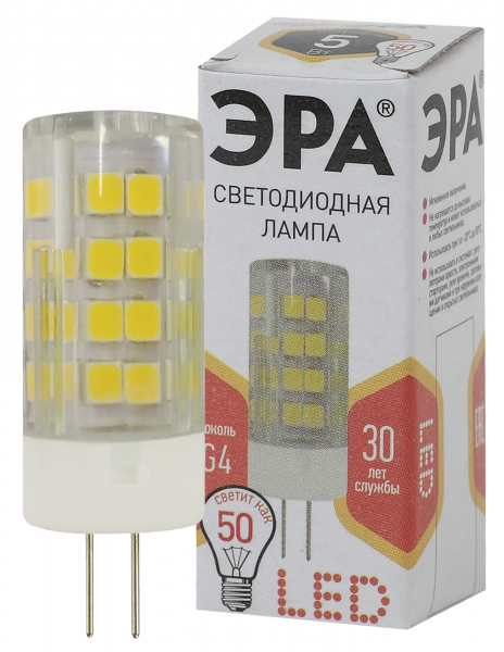 Светодиодная лампа ЭРА LED smd JC-5w-220V-corn, ceramics-827-G4