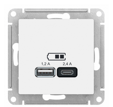 ATLASDESIGN  Белый Розетка USB  A+С, 5В/2,4 А, 2х5В/1,2 А, механизм  ATN000139